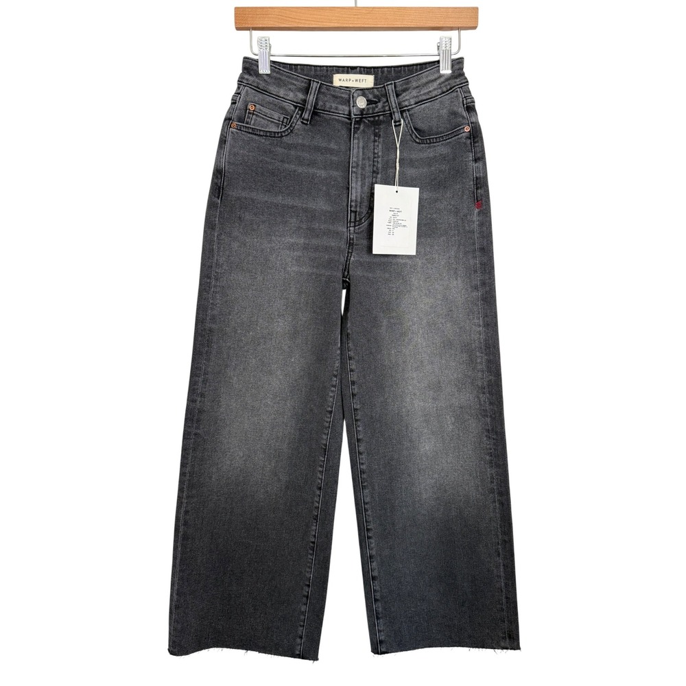 NWT Warp + Weft Cropped Wide Leg Jeans Womens 26 Gray Black Wash Overcast Denim
